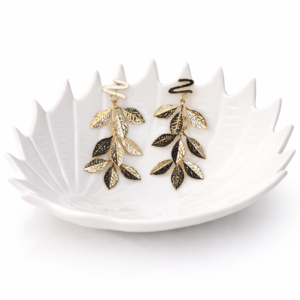 Golden Noir Leaf Cascade Earrings